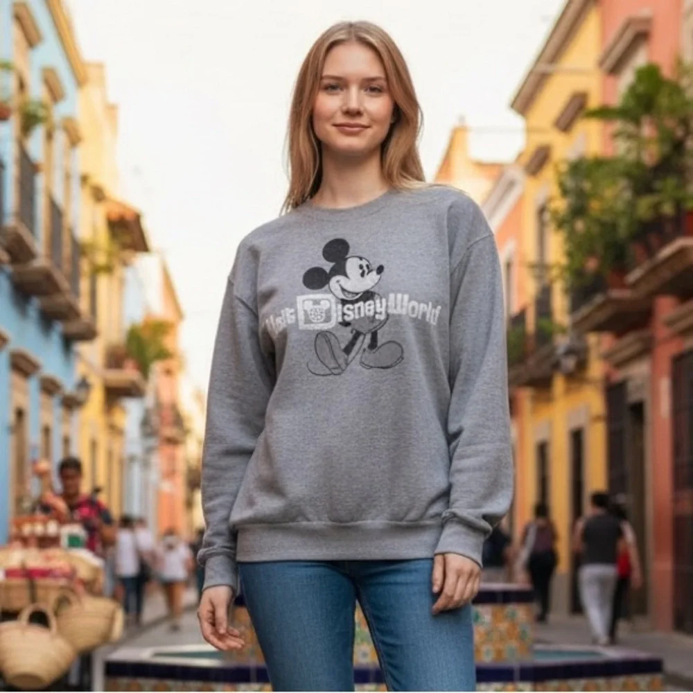 Walt Disney World | Mickey Mouse Sweatshirt Pullover | Gray | Size M | Hanes - Picture 1 of 9